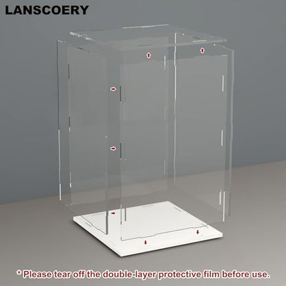 LANSCOERY Acrylic Display Case, 8x8x12 in, Upgraded Thickened UV-Resistant Showcase, 98% Clarity Dustproof Box with Glossy White Base for Action Figures, LEGO & Models, Includes Scraper & LED Light - color: White, size: 8x8x12inch; 20x20x30cm