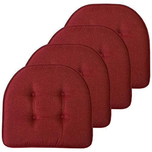 Sweet Home Collection Chair Cushion Memory Foam Pads Tufted Slip Non Skid Rubber Back U-Shaped 17" x 16" Seat Cover, 4 Count (Pack of 1), Wine Burgundy - color: Wine Burgundy, size: 4 Pack, style: Foam Pads