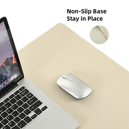 Leather Desk Pad Blotter,Wolaile 36x17 inch Big Keyboard Mouse Pad,Waterproof Non-Slip Writing Desk Computer Mat Desktop Protector for Office Home,Ivory White - color: Off-white