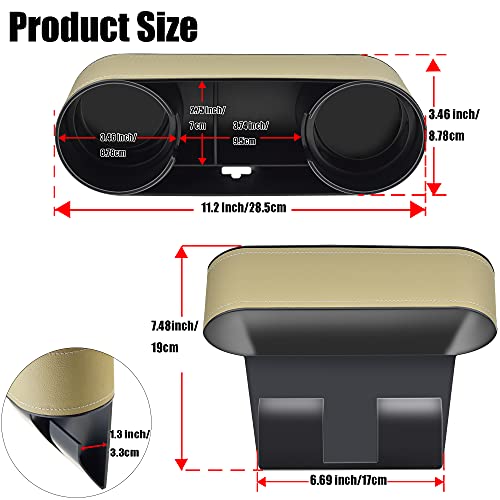 IOKONE Car Cup Holder, Auto Front Seat Organizer, Multifunctional Cup Drink Holders with PU Leather Cover, Gap Filler Storage Box Coin Bucket Console Side Pocket Cell Mobile Phone Holder(Slim-Beige) - color: Slim-Beige