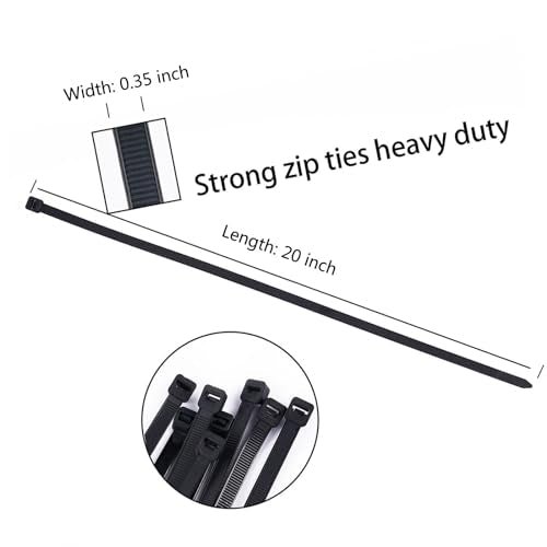 20 inch Black Zip Ties Heavy Duty Outdoor100 PACK, 200 LBS Tensile Strength Large Cable Tie Wraps, Extra Long Wire Ties Plastic UV Resistant Big Strong Zipties - size: 20＂(100 pack)