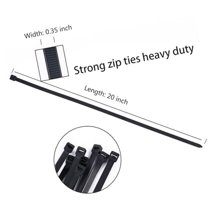 20 inch Black Zip Ties Heavy Duty Outdoor100 PACK, 200 LBS Tensile Strength Large Cable Tie Wraps, Extra Long Wire Ties Plastic UV Resistant Big Strong Zipties - size: 20＂(100 pack)
