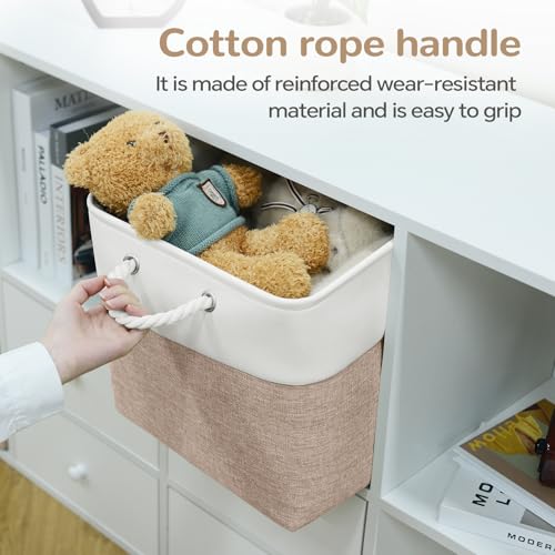 13 x 13 Inch Cube Storage Bins, 6 Pack Fabric Storage Basket with Handles, Foldable Boxes Organizer for Shelf Baskets for Home, Clothes (White/Khaki) - color: WhiteKhaki, size: 13inX13inX13in-6P