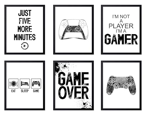 Poster Master 6-Piece Video Game Print - Contemporary Gaming Poster - Geeky Art - Black & White Design - Gamer Gift - Minimal Game Room, Man Cave or Boy's Bedroom Decor - 11x14 UNFRAMED Wall Art - color: Style-01, size: 11"L x 14"W