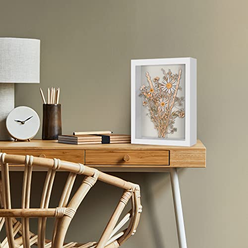 Americanflat 8.5x11 Shadow Box Frame with Shatter-Resistant Glass - Silhouette Collection - Large Shadow Box Display Case for Tabletop and Wall Display - White with Soft Felt Back - color: White, size: 8.5x11