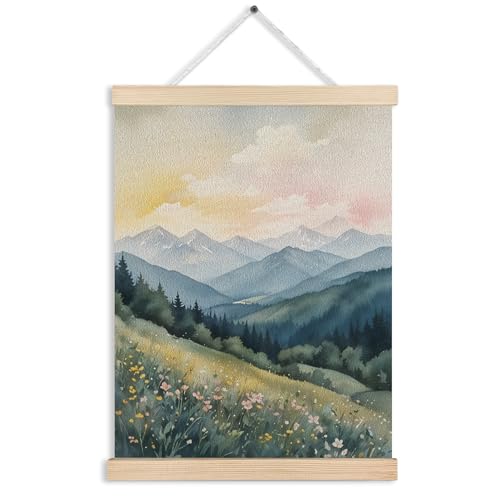 FITIE Abstract Wildflower Green Mountain Scenic Canvas Wall Art Poster, Nature Room Decor, Green Nature Forest Mountain Landscape Wall Decor Prints for Home Bedroom Living Room, 12x16 Inches - color: Color-Mountain Lakeside Landscape 02