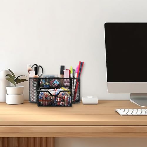 Newkita Desk Organizers and Accessories with Pencil Pen Holder Supply 8 Compartments and 1 Pullout Drawer for Home, School, and Office. (Black) - color: black