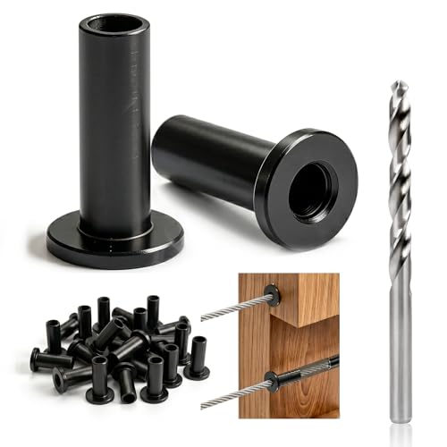 Helffer 80 Pack T316 Stainless Steel Black Protector Sleeves for 1/8" 5/32" 3/16" Cable Deck Railing Kit, Wood Post Wire Rope Hardware with Drill Bit