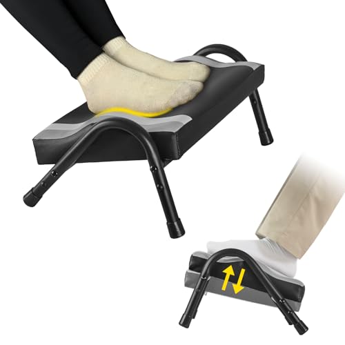 FUSLITE Foot Rest for Under Desk at Work, Ergonomic Foot Rest for Office Use, Adjustable Heights, Relieving Pain in Lower Back, Hip, Knee (Black) - color: White and Black Alternating
