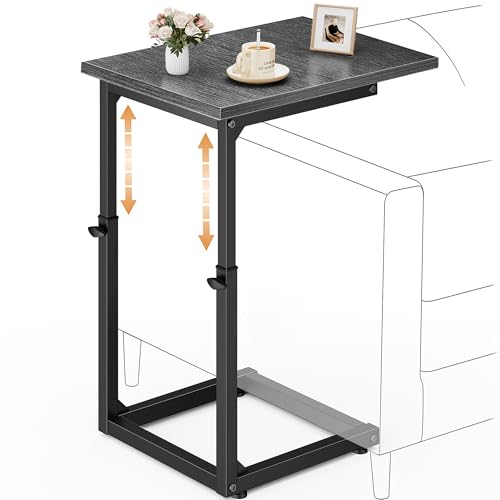 Vagusicc C-Shaped End Table, 33" Tall C Table Adjustable Height Side Table, Small Couch Table with Metal Frame, Slide Under Sofa TV Tray for Living Room, Bedroom, Bedside, Small Spaces, Gray Walnut - color: Gray Walnut, style: Ordinary