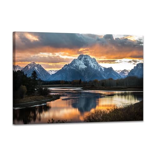 SKASNFAI Grand Teton National Park Canvas Wall Art Mountain Landscape Print Picture Framed Nature Wall Decor for Living Room Office 12X16 Inch - color: Mountain 02, size: 12"L x 16"W