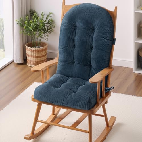 Rocking Chair Cushion - Corduroy Fabric, High-Density Sponge, Durable Comfort Non-Slip Bottom Tufted Seat Pads with Ties, Corduroy︱Dark Blue, 44x19x4 inch - color: Corduroy | Dark Blue