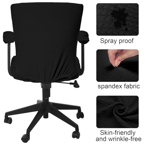 Tallew 4 Pcs Office Chair Covers Set Computer Universal Protective Stretchable Chair Seat Covers Desk Armrest Slipcovers Pads Office Cushion Backrest for Rotating (Black) - color: Black