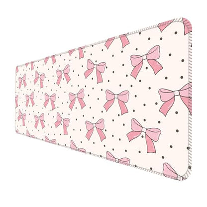 Large Gaming Mouse Pad, Full Keyboard Mat, Long Laptop Mousepad, Computer Mouse Mat for Home and Office, Anti-Slip Rubber Base, 31.5 x 11.5 Inches (Pink Bows with Polkadot) - color: Pink Bows With Polkadot
