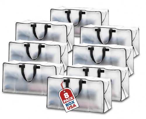 BOX USA 8-Pack Moving Bags with Strong Handles & Zippers - Heavy Duty Extra Large Packing Bags for Storage, Moving Boxes, Dorm & College Supplies, Clear - style: Clear 8-Pack
