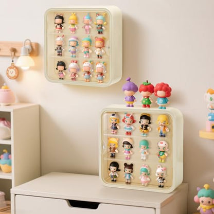 AVLA 2 Pack Display Case for Figures, 3 Tiers Clear Acrylic Doll Storage Box, Wall-Mounted Collectibles Display Stand, Minifigure Showcase with Magnetic Door for Mini Toys, Action Figures, Dust Proof