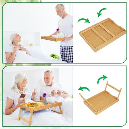 Artmeer Bed Tray Table with Folding Legs, Bamboo Breakfast Food Tray with Media Slot, Use As Platter, Laptop Desk, Snack, TV Tray Kitchen Serving Tray (Bamboo Extra-Large Size) - color: Bamboo, size: X-Large