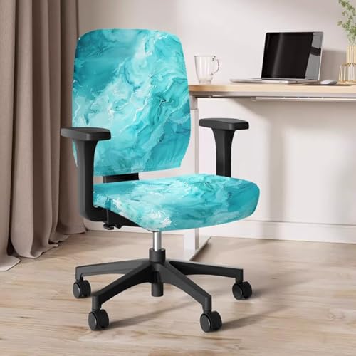 Blue Marble Print Office Chair Covers for Women Stretchable Office Chair Seat Cover 2 Piece Washable Gaming Chair Cover Universal Fit Wheelchairs,Computer Chairs,Gaming Chairs - color: Blue Marble Print