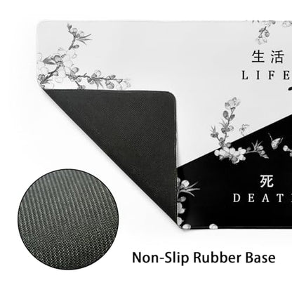 Black and White Cherry Blossom Gaming Mouse Pad XL，Large Mouse Pad Japanese Sakura Death Life Mouse Mat Desk Pad, Extended Stitched Non-Slip Rubber Edges Mousepad 31.5 X 11.8 Inch - color: Black and White Cherry Blossom, size: 31.5x11.8 Inch