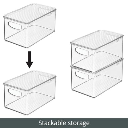 mDesign Deep Plastic Bathroom Storage Bin Box, Lid/Built-in Handles, Organization for Makeup, Hair Styling Tools, Toiletry Accessories in Cabinet, Shelves, Ligne Collection, 8 Pack, Clear