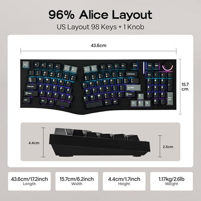 MechLands Feker Alice98 Ergonomic 98 Keys Custom Mechanical Keyboard, VIA Programmable, USB-C Wired Gaming Keyboard, Hot Swappable, 5 Layer Paddings, Control Knob, NKRO, RGB for Win/Mac (Black) - color: Black