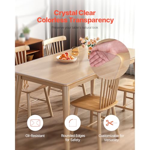 VEVOR Clear Table Cover Protector, 1.5mm Thick 36 x 72 in PVC Plastic Tablecloth, Waterproof & Oil Spill Proof, Customizable Rectangle Table Cover for Writing Desk, Coffee Table, Dining Room Table - size: 72" x 36" (Rectangular)