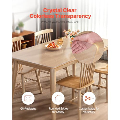VEVOR Clear Table Cover Protector, 1.5mm Thick 36 x 72 in PVC Plastic Tablecloth, Waterproof & Oil Spill Proof, Customizable Rectangle Table Cover for Writing Desk, Coffee Table, Dining Room Table - size: 72" x 36" (Rectangular)