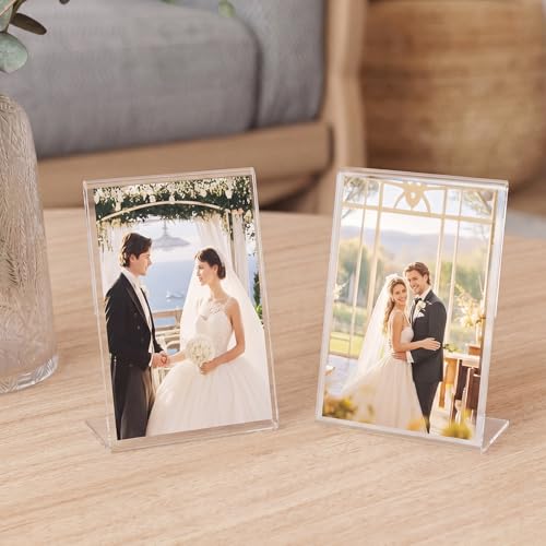 Qilery 4 Pcs Acrylic Sign Holder Clear Display Stand Frame Table Top Slant Back Plastic Sign Holder Flyer Document for Menu Workers Teachers Office School Desktop (4 x 6 Inch) - size: 4 x 6 Inch