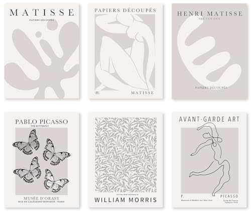 Abstract Matisse Wall Art Exhibition Posters, Vintage Art Boho Art Prints, Retro Room Decor for Aesthetic Bedroom Living room, Neutral grey wall art, Unframed, 8 x 10 Inch(Gray)-B05 - color: B Neutral grey, size: 8x10 in Unframed