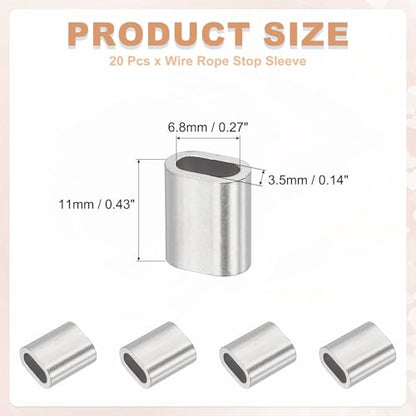 uxcell 1/8"(3mm) Wire Rope Stop Sleeve, 304 Stainless Steel Cable Wire Rope Crimping Loops Sleeve Ferrules for Cable Ferrule, Silver 20Pcs - size: 1/8"(3mm)