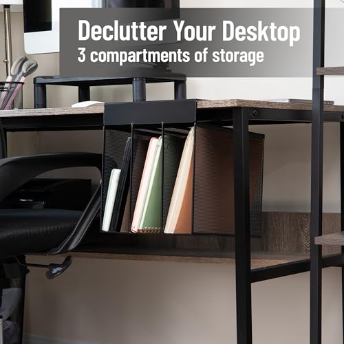 Mind Reader Slide-On Under Desk File Organizer, No Tools Required, Hanging Storage for Laptops, Folders, and Notebooks, Metal, Black - size: Vertical