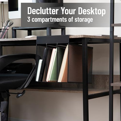 Mind Reader Slide-On Under Desk File Organizer, No Tools Required, Hanging Storage for Laptops, Folders, and Notebooks, Metal, Black - size: Vertical