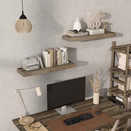 Acovy 30" Unfinished Solid Reclaimed Wood Floating Shelves, Rustic Heavy-Duty Wall Shelves, 8" Deep Floating Shelf for Living Room, Bathroom, Bedroom and Kitchen, Set of 2, Grey - color: Cement Grey, size: 30inches-2p