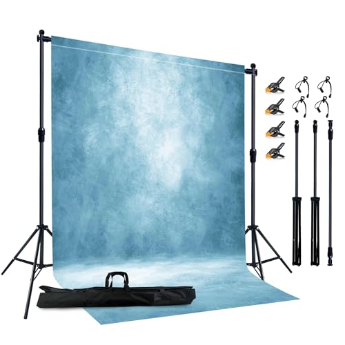 6.5x6.5 ft Photo Backdrop Stand with 6Wx8H ft Abstract Backdrop,Light Blue | 2-in-1 Portable, 6.5Wx6.5H ft Adjustable Stand, 6Wx8H ft Abstract photography background, 8 Clamps, Storage Bag Included - color: Light Blue, size: 6x8ft
