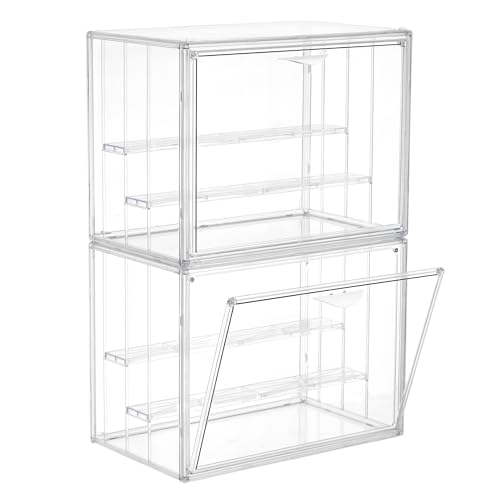 LXLXXL Acrylic Display Case for Collectibles 3 Layer Adjustable Figure Display Cases with Magnetic Door Clear Stackable Display Box for Figures Showcase 2Pack - size: XLarge 2 Pack