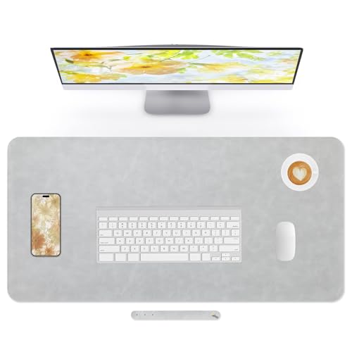 Desk Pad Soft PU Leather Large Mouse Pad Laptop Computer Desk Mat Table Blotter Flat Smooth Waterproof Non-Slip Desktop Protector Writing Pad for Office and Home (Light Grey, 90x43cm) | Soft Crazy Horse PU Leather Non-Slip Desk Blotter Waterproof Writing