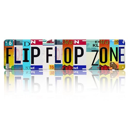 Vintage Road Tin Sign Flip Flop Zone Retro Metal Street Sign 16x4 in | Wall Art Decor, Home Bathroom Kitchen Fence, Gothic Wall Decor, Cool Stuff Stylish Gift - color: Flip Flop Zone