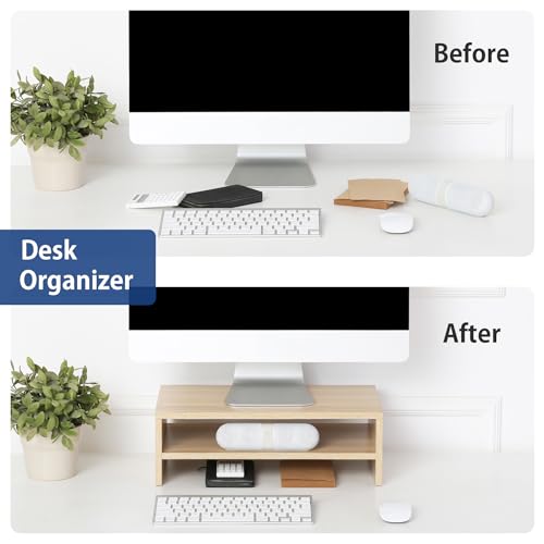 FITUEYES Monitor Stand - 2 Tier Computer Monitor Riser Shelf, Wood Desktop Stand for Laptop Computer Screen, Desk Organization, Office Supplies - color: Oak, size: 16.7“