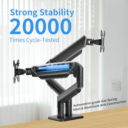 Dual Monitor Stand for 13 to 32 inch Screens, Gas Spring Monitor Arm with Swivel, Tilt, Rotation, Height Adjustable, Desk Mount with C-Clamp and Grommet Base, Each Arm Holds 4.4 to 19.8lbs Screen - size: Non-RGB Dual Arm Black