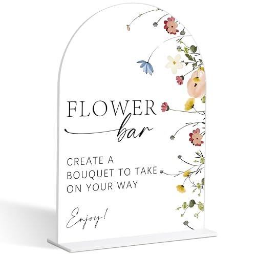 Flower Bar Sign, Flower Style Bridal Shower Sign for Wedding, Engagement, Bridal Shower and Reception, Bridal Shower Decorations, Wedding Shower Favors, 6X8 Inch Acrylic Arch Sign with Stand,27 - color: Flower Bar,27