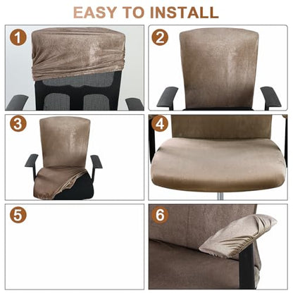 Tallew 4 Pcs Office Chair Covers Set Computer Universal Protective Stretchable Chair Seat Covers Desk Armrest Slipcovers Pads Office Cushion Backrest for Rotating(Khaki) - color: Khaki