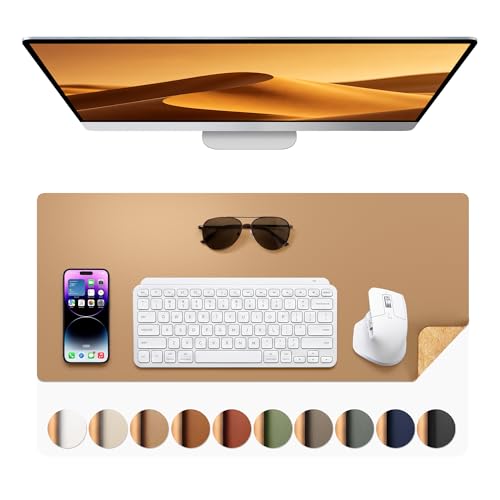 Aothia Dual-Sided Desk Pad - Leather Desk Mat, Natural Cork Desk Pad Protector, Large Mouse Pad for Desk, Waterproof Desk Blotter Pad, Desk Writing Pad for Office Work/Home, Apricot(25.6"x13.7") - color: Apricot+cork, size: 25.6" x 13.7"