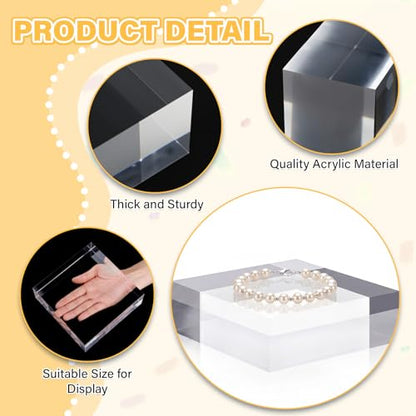 Qunclay 4 Pcs 6 x 6 x 2 Inches Acrylic Square Display Block Clear Polished Acrylic Cubes Jewelry Display Stand for Jewelry Ring Showcase Holder Base Collections - size: 6 x 6 x 2 inches