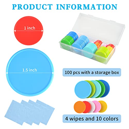 DLUGOPIS 100 Pcs 1 Inch Dry Erase Tokens Game Tokens Set Dry Erase with A Storage Box and 4 Wipes Reusable Game Discs for Tabletop Games DIY Plastic Counters Chips 1Inch and 1.5 Inch - size: 1 Inch and 1.5 Inch