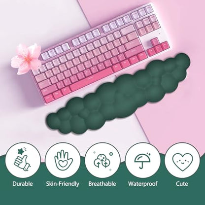JIKIOU Upgrade Leather Cloud Keyboard Wrist Rest, Cloud Wrist Rest with Non-Slip PU Base, Comfortable Memory Foam Wrist Rest for Computer Laptop Mac Gaming Office and Pain Relief Christmas Wish Gift - color: 07dark Green