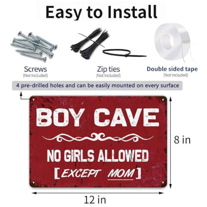 No Girls Allowed Signs for Boys - Little Man Cave Sign for Boys, Boys Only Signs for Kids Room, Boys Room, Bedroom, Boy Cave, Gaming Room Wall Art Decor, Cool Boys Gifts, 12 x 8 inch