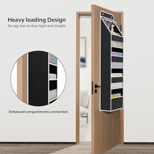 Univivi 5-Shelf Fabric Door Storage Over Door Hanging Organizer with 4 Large Pockets and 3 Small PVC Pockets Nursery Closet Cabinet Wall Mount Hanging Storage Organizers for Baby Nursery (Black) - color: Black, size: 5 LAYER