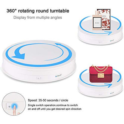 PULUZ 360 Degree Photography Turntable Rotating Display Stand, 11.2in(28cm) Diameter 360 Degree Turntable Display Stand for Photography Video Shooting Props Jewelry, Max Load 44Lb (White) - size: 11.3inch/White