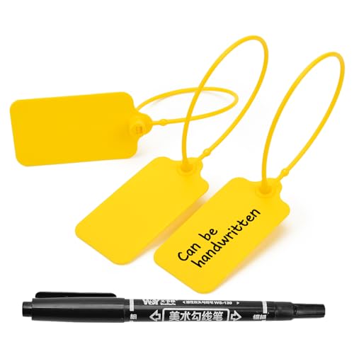 50pcs Luggage Tags Plastic Seals Shipping Label Logistics Sign Tie Bag Tag, Sealing Storage Multi Purpose Name ID Tag with Marker for Suitcases, Backpack, Schoolbag, Car Key (Yellow) - color: Yellow, size: 50pcs