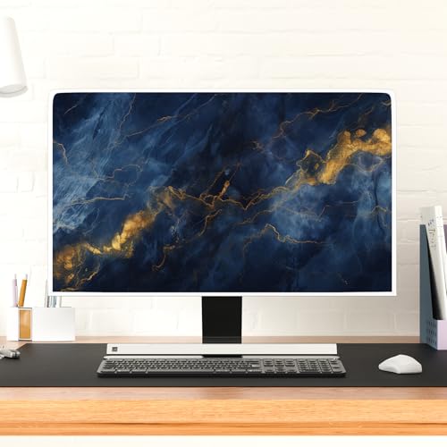 Waterproof Television Cover 32 Inch Anti-Static Dustproof Weatherproof Protective Full Body Cover for TV Screen Sleeve Compatible with Television LED LCD OLED TVs，Blue Marble - color: Blue and yellow, size: 32 Inch